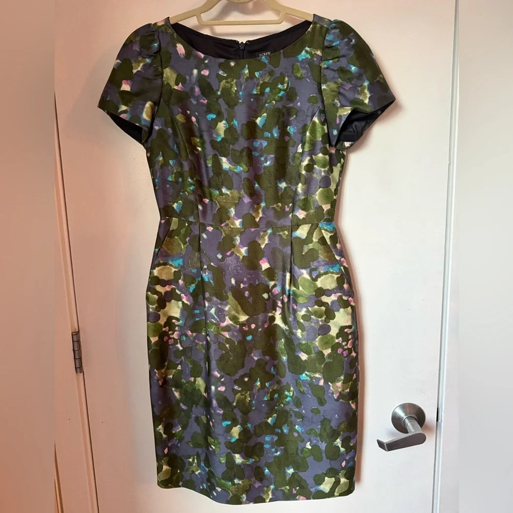 J. Crew Multi Floral Watercolor Print Midi Sheath Dress - Picture 1 of 3